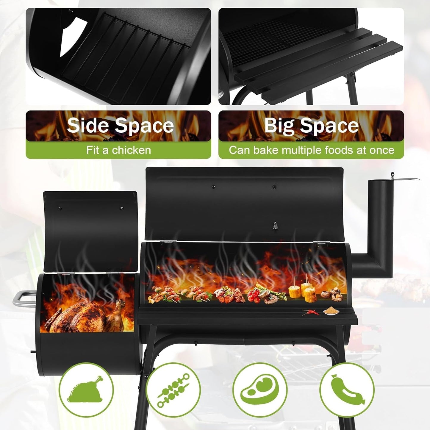 43Inch Charcoal Grill With Offset Smoker OutdoorPatio
