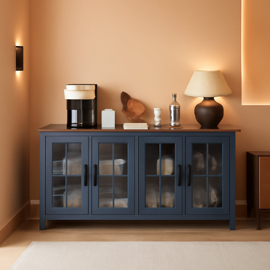 63Inch Navy Blue StorageUnit Sideboard Buffet Cabinet