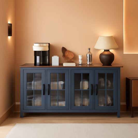 63Inch Navy Blue StorageUnit Sideboard Buffet Cabinet