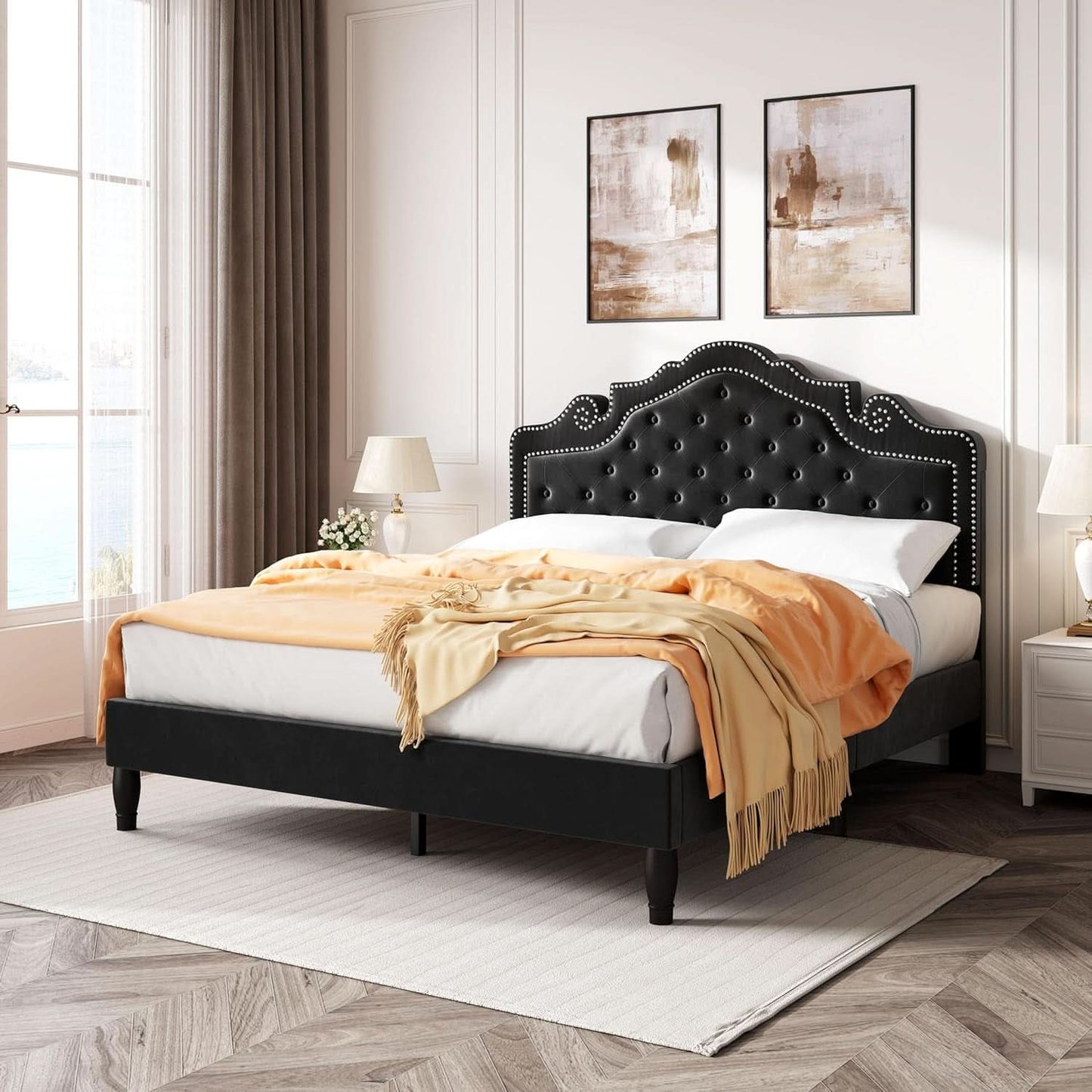 Queen Bed Frame With Adjustable Headboard BlackVelvet