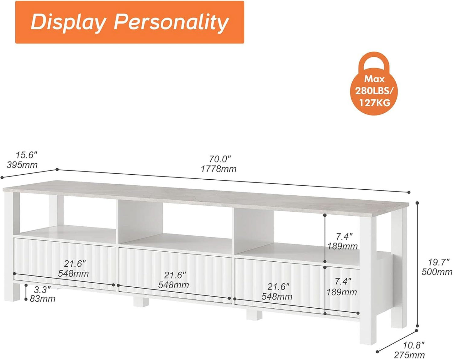 White TV Stand With Generous Storage LED Illumination