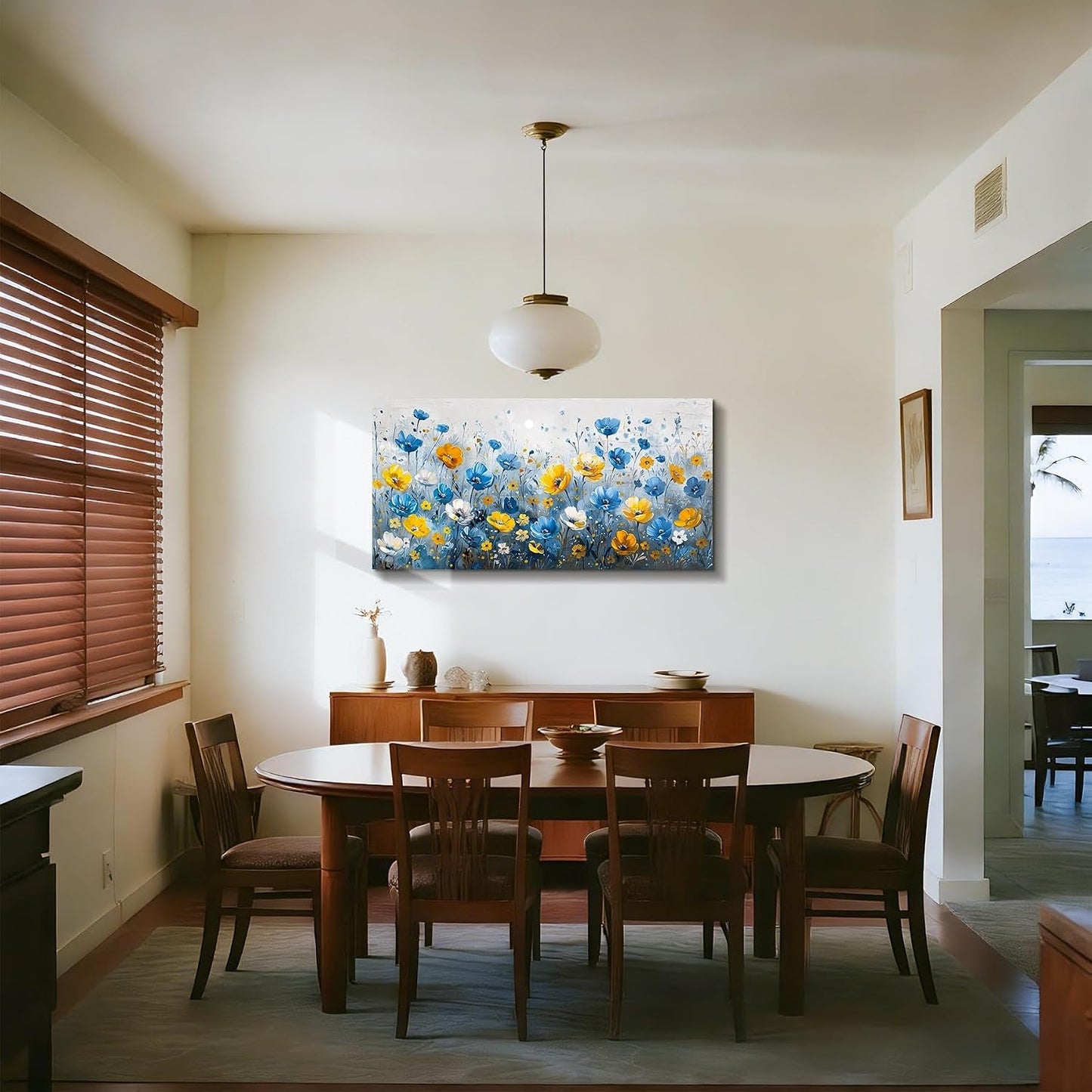 Cerulean Yellow Wildflower Wall Art TwentyByFortyInch Canvas