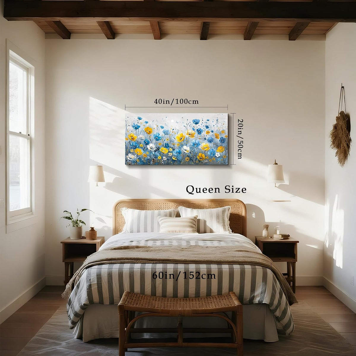 Cerulean Yellow Wildflower Wall Art TwentyByFortyInch Canvas