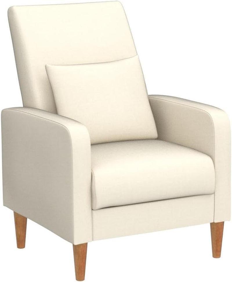 Beige Upholstered Accent Chair Featuring Lumbar Pillow