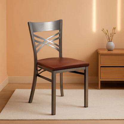 2 Pack Hercules Series X Back Metal Dining Chairs With Cherry Wood Seat For Restaurant Or Home Dining
