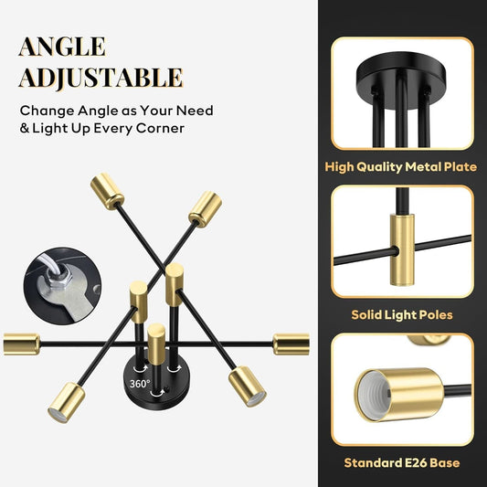Modern Sputnik Chandelier Ceiling Light 6 Lights Black