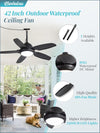 42-Inch Waterproof Outdoor Ceiling Fan Illuminated