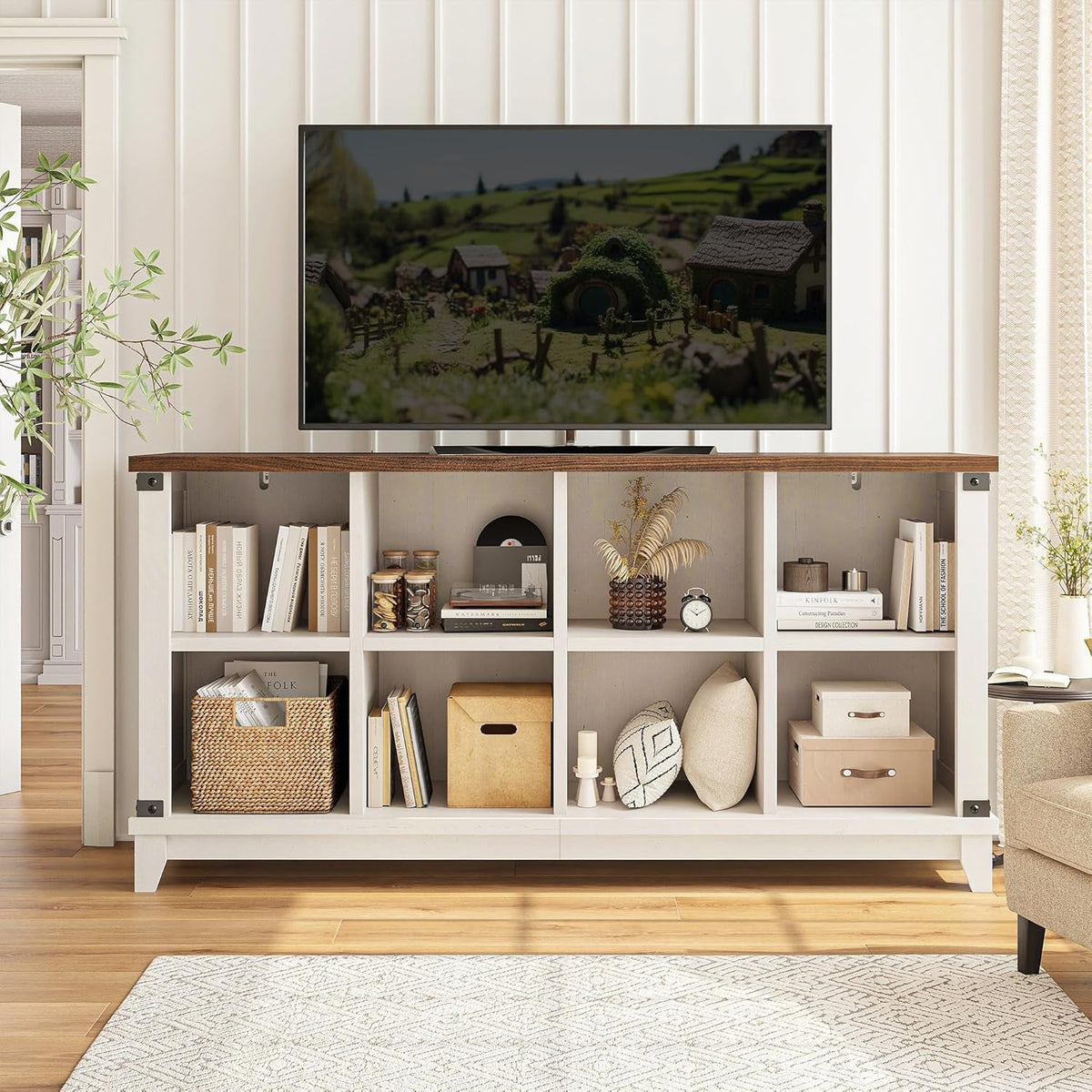White Farmhouse Eight Cube Storage System Display Shelf