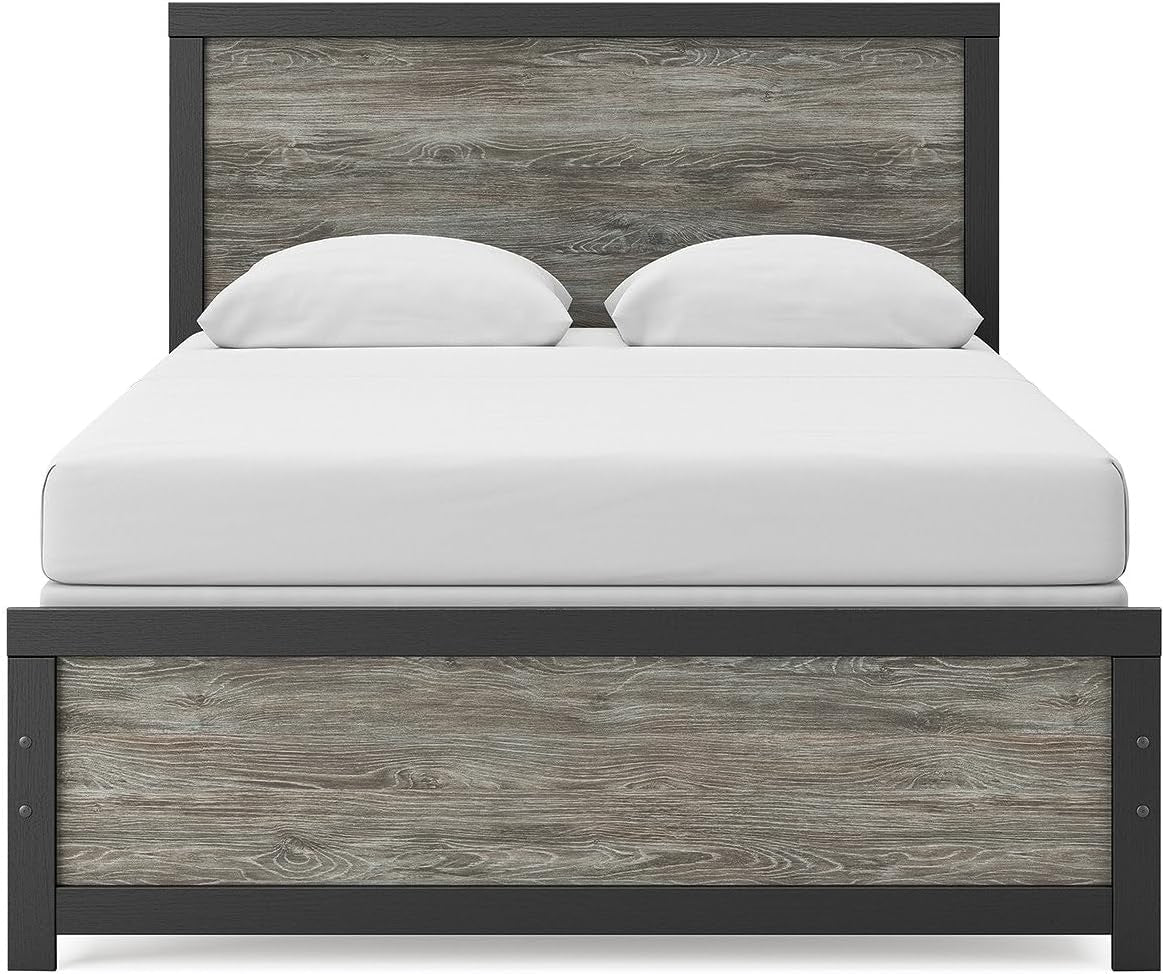Queen Bed Frame With Headboard TwoTone Warm Gray Matte Black