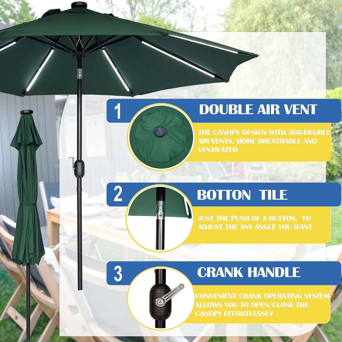 9ft Weatherproof Outdoor Solar LED Patio Umbrella Pro