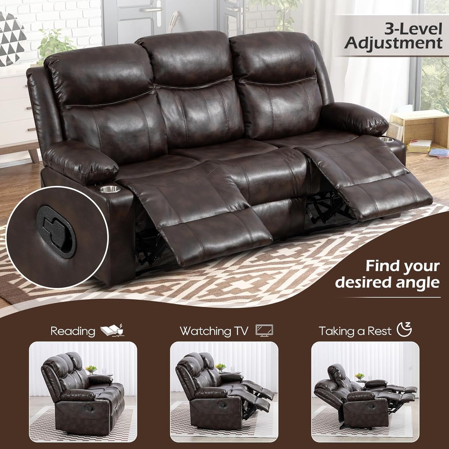 Chestnut Premium Recliner Sofa With Massage Deluxe