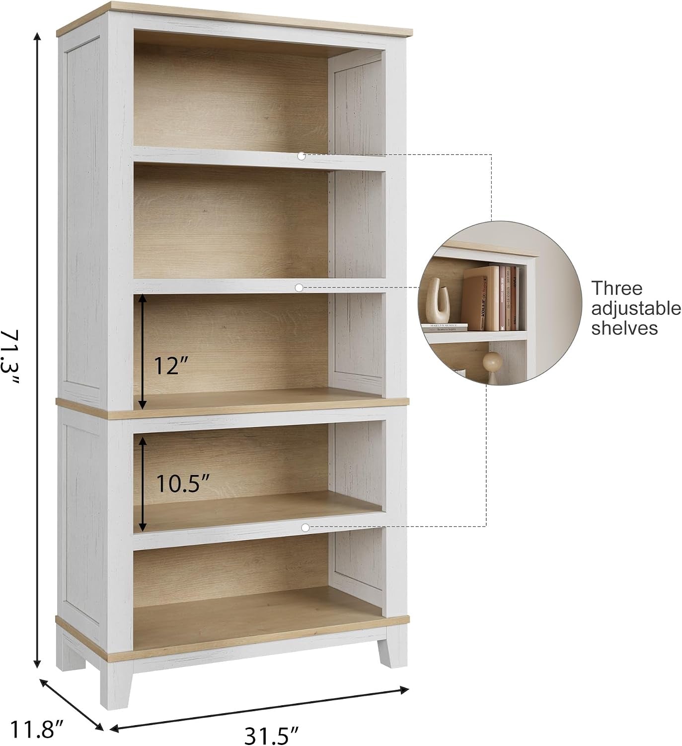 Rustic Farmhouse Bookcase Five Tier Wooden Storage