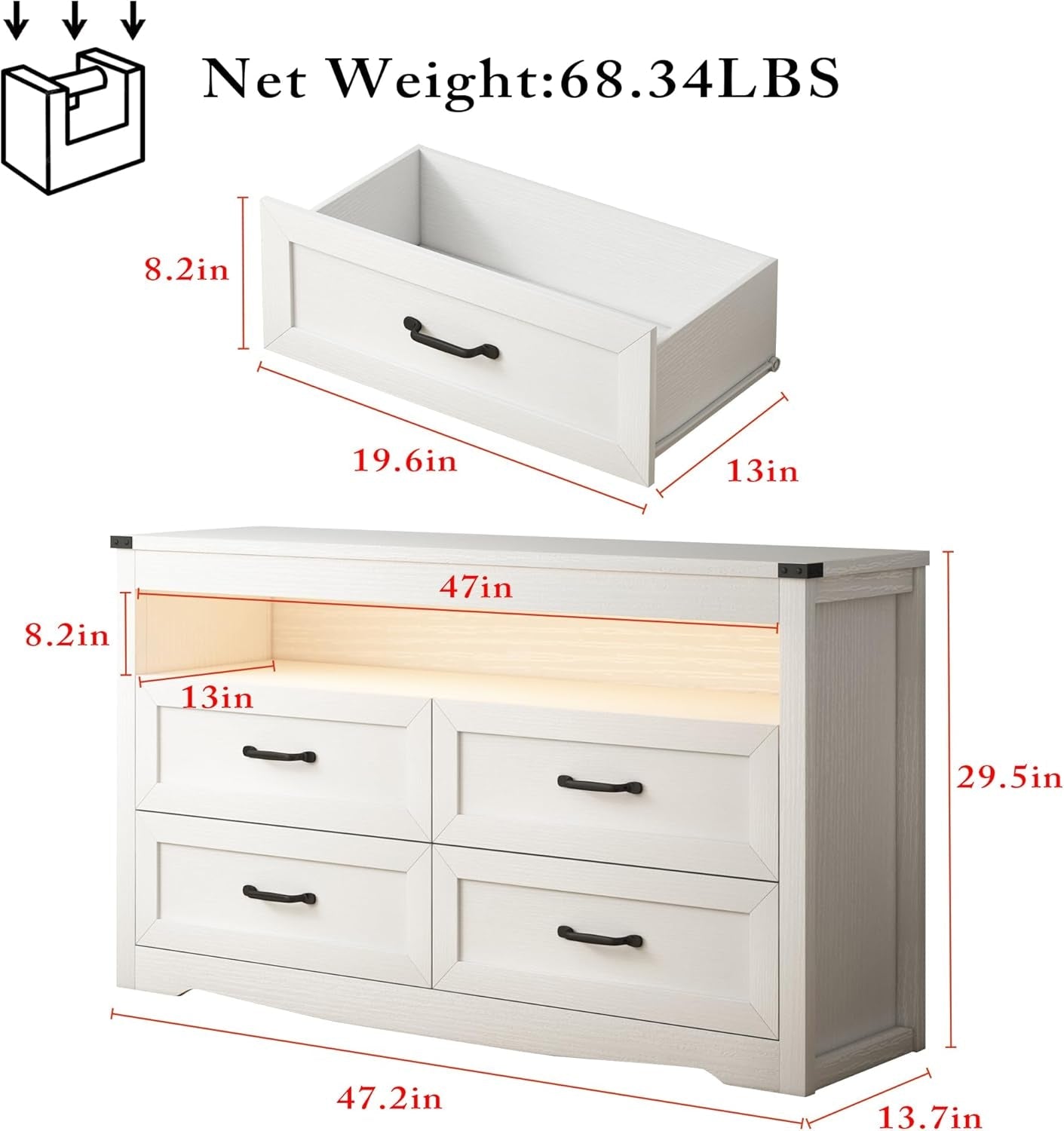 White Contemporary Wooden Dresser With LED Lighting