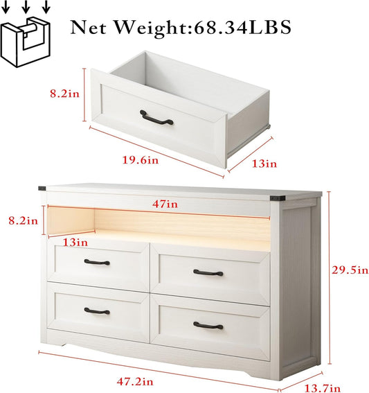 White Contemporary Wooden Dresser With LED Lighting