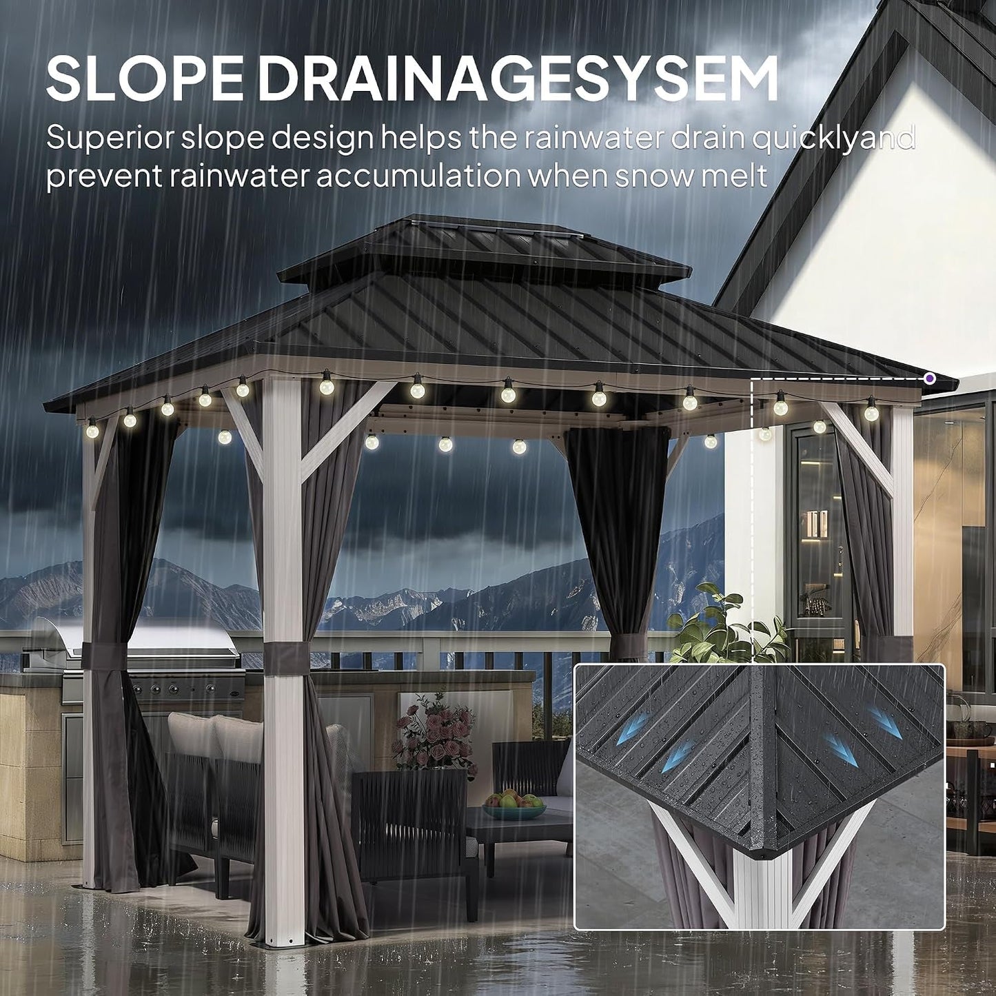 8x10 Outdoor Gazebo Grey Aluminum Hardtop Weatherproof