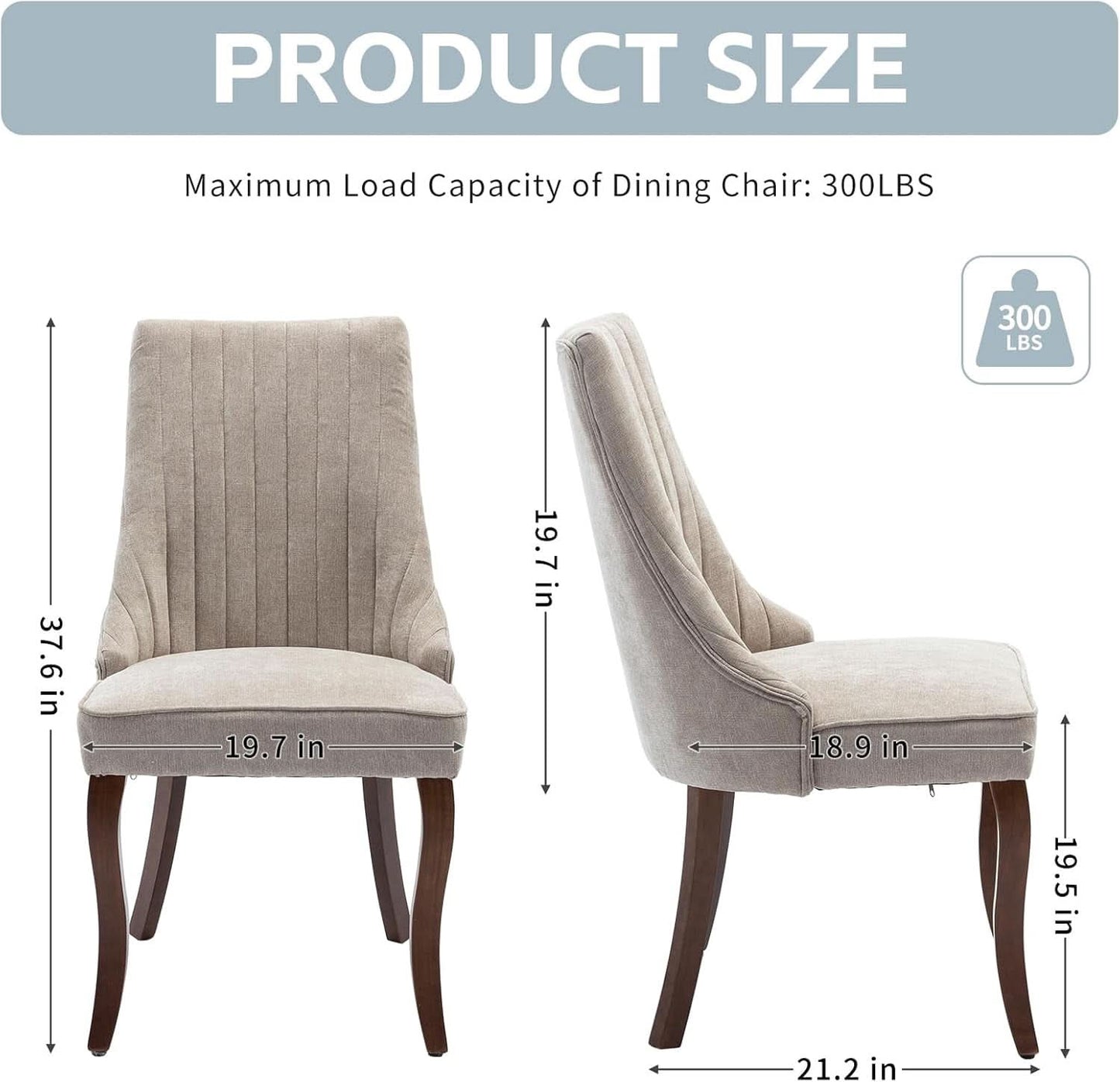 Beige Upholstered Dining Chairs 2 Pack Curved Wood Legs