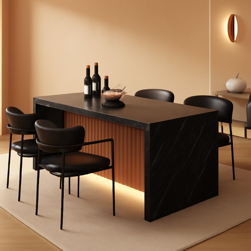63 Inches Black Imitation Dining Table Illuminated