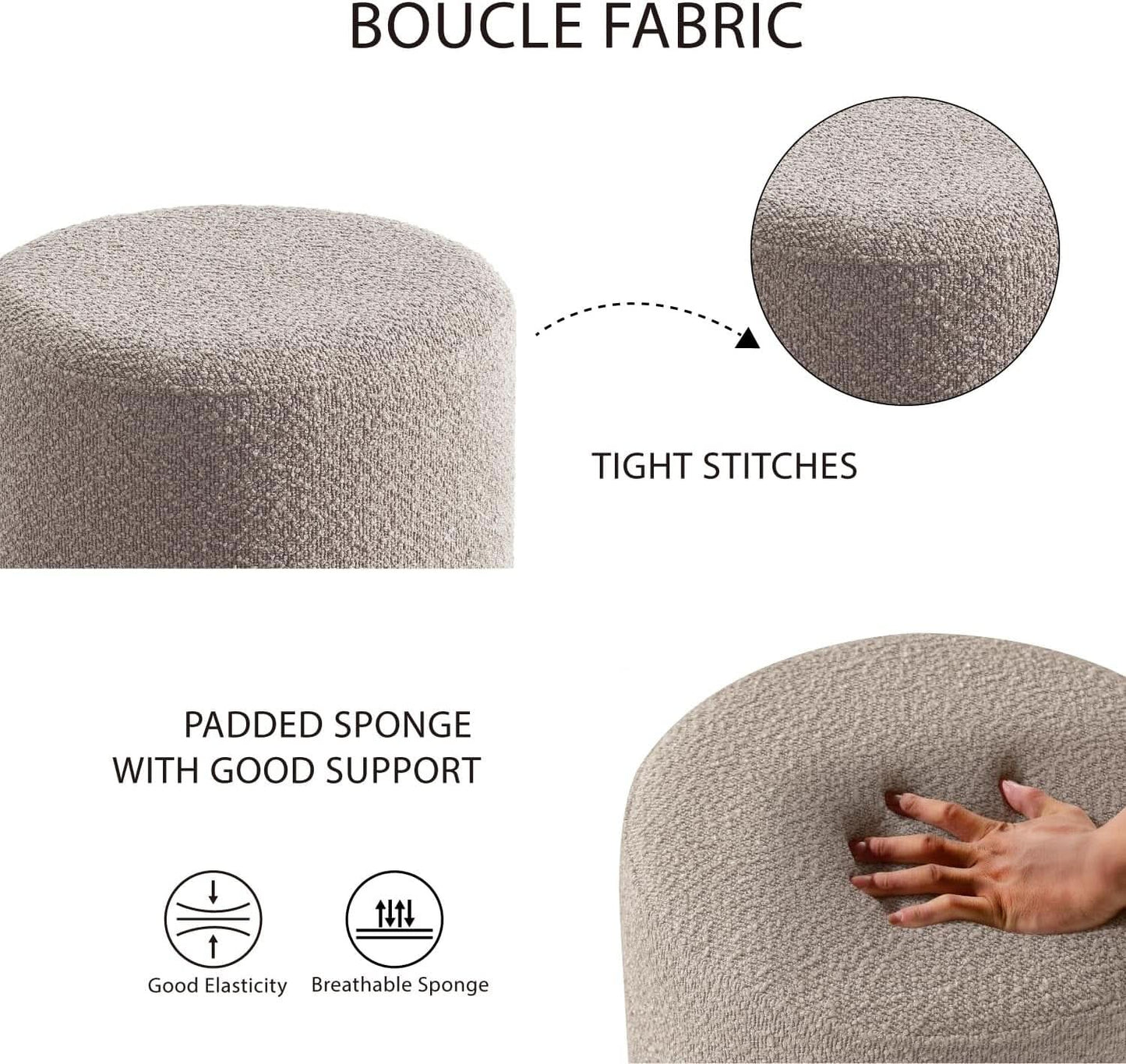 Round Ottoman With Upholstered Cushioned Vanity Stool