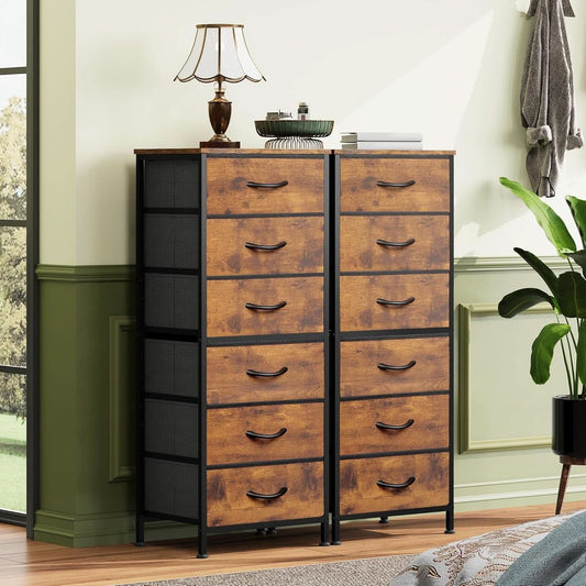 Tall Fabric Dresser With 6 Drawers And Wood Top Rustic Brown-1