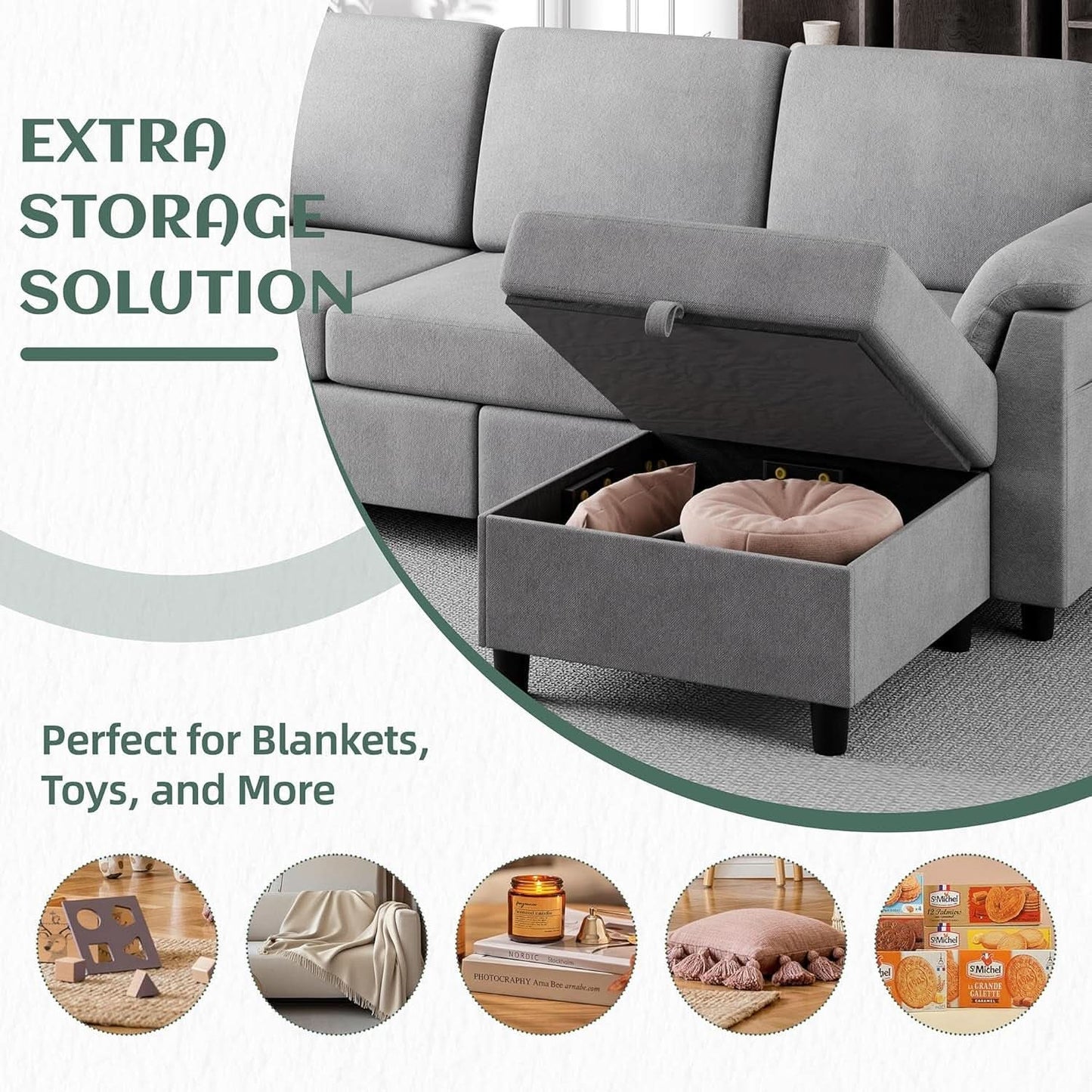 Comfortable L Shaped Convertible Sectional Sofa with Pillows
