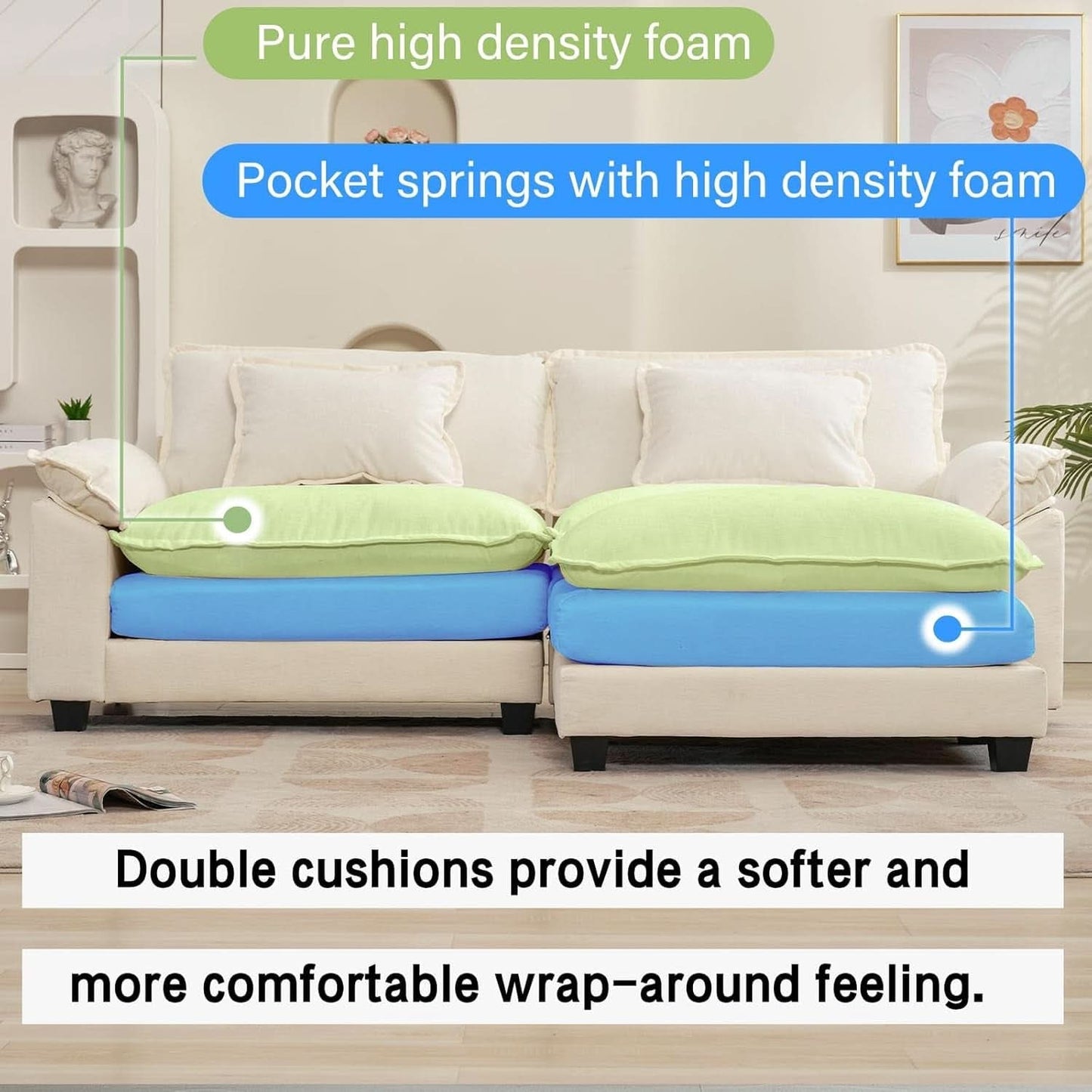 Comfy Cloud Couch Modular Sofa with Ottoman and Pillows-2