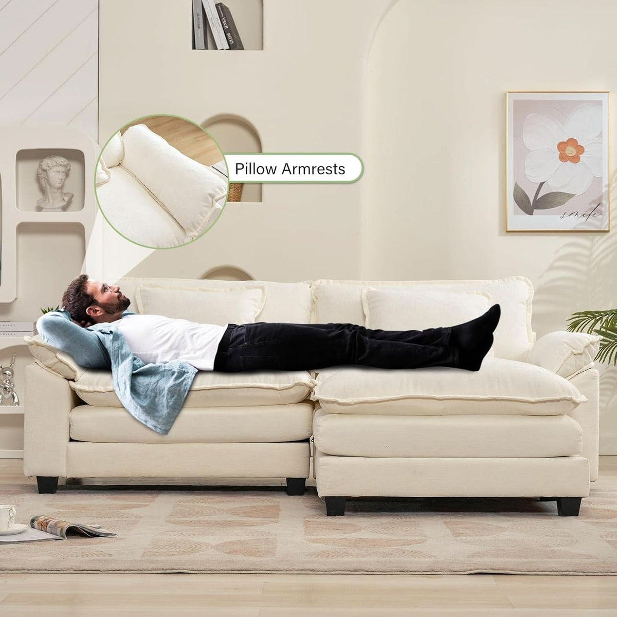 Comfy Cloud Couch Modular Sofa with Ottoman and Pillows-4