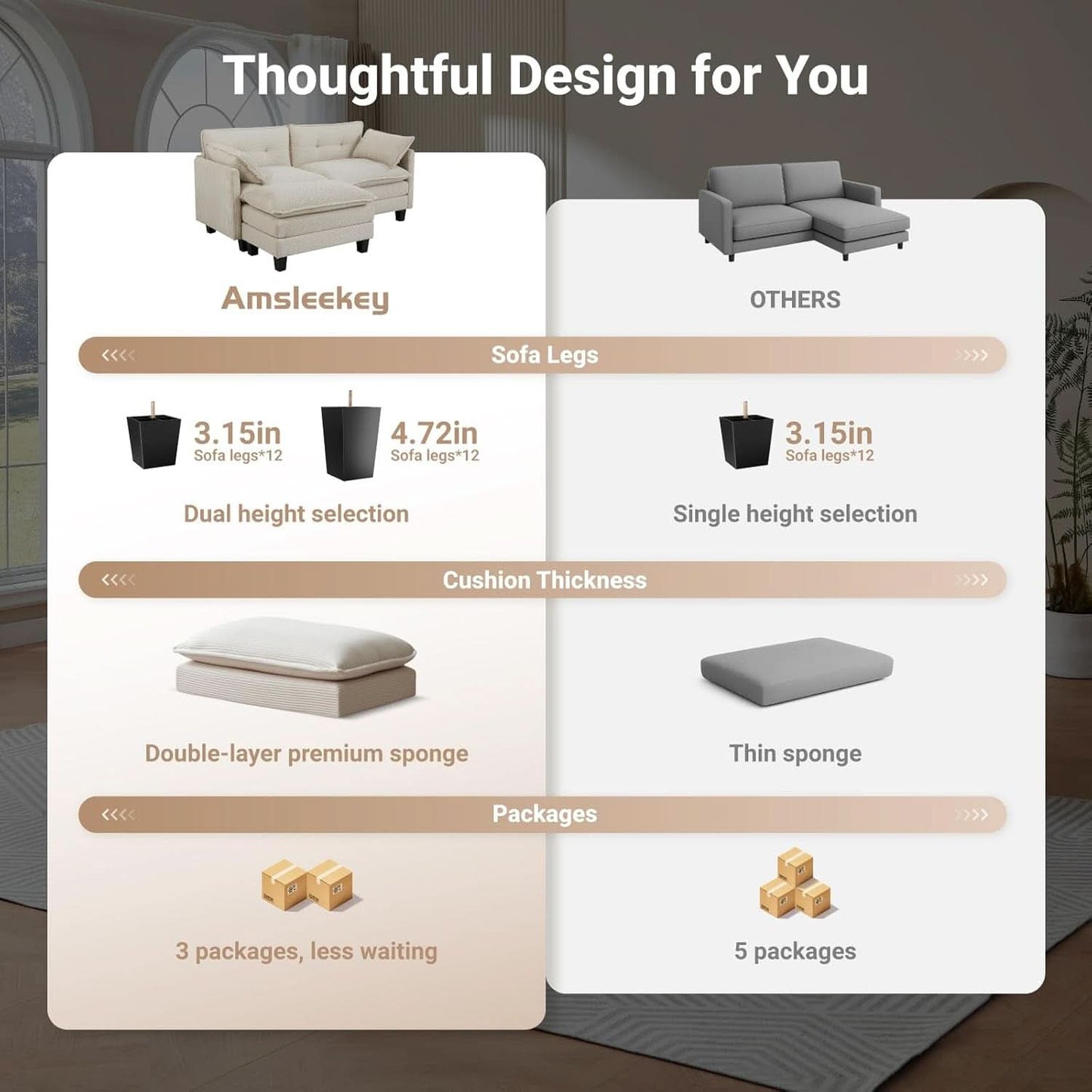 Comfy Modular Sectional Sofa With Movable Ottomans