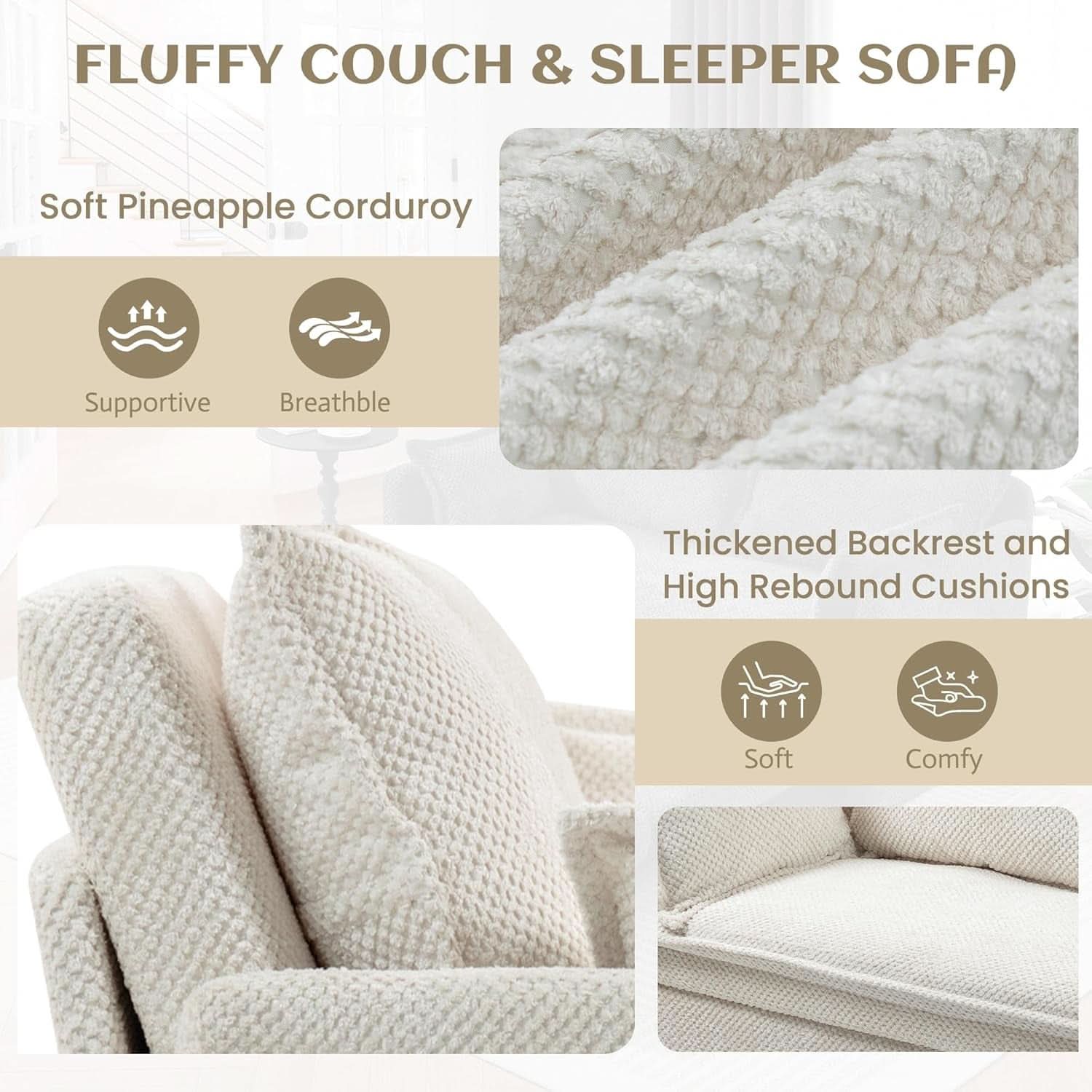 Convertible King Sofa Bed with USB Charging and Pockets-3