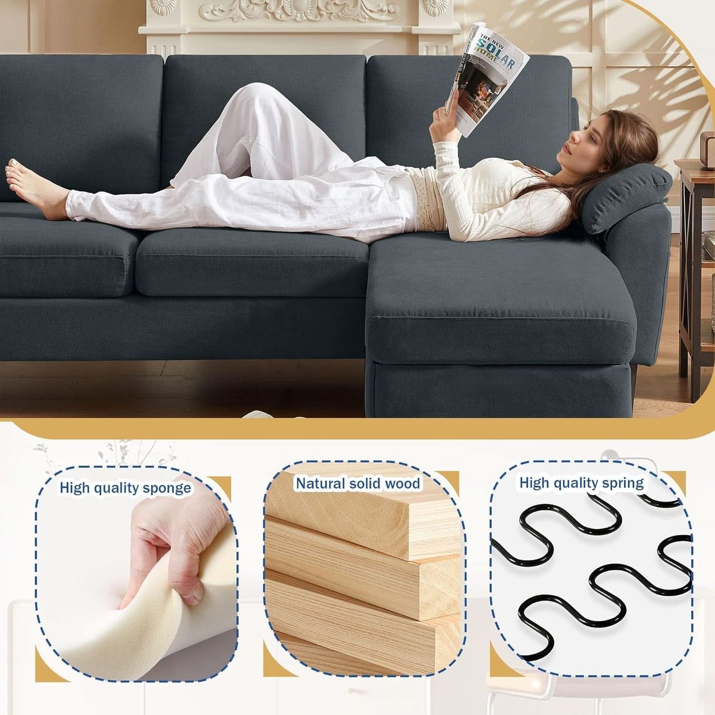 Convertible L Shaped Sectional Sofa with Storage Chaise-2