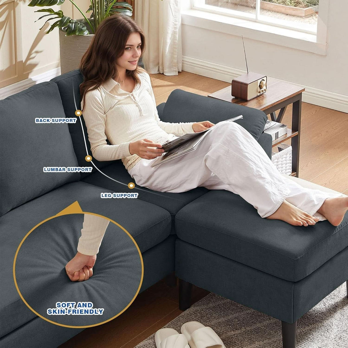 Convertible L Shaped Sectional Sofa with Storage Chaise-4