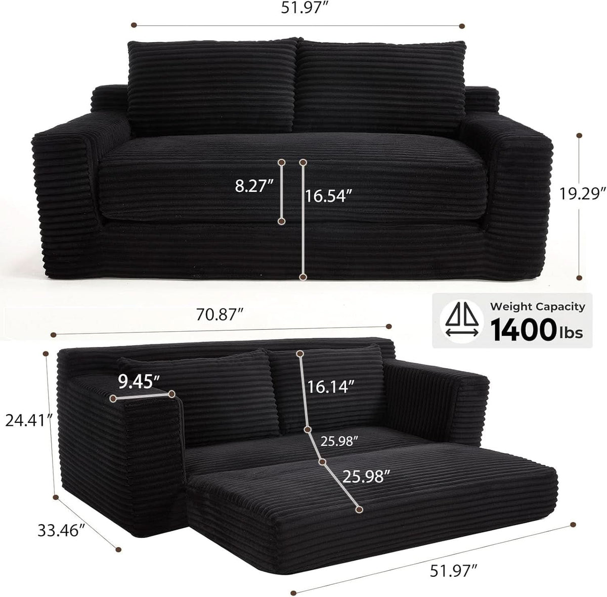 Convertible Loveseat Sofa Bed with Memory Foam Comfort