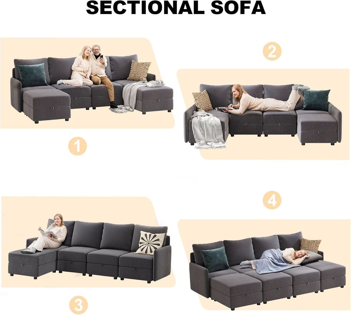 Convertible Modular Sectional Sofa with Memory Foam Comfort