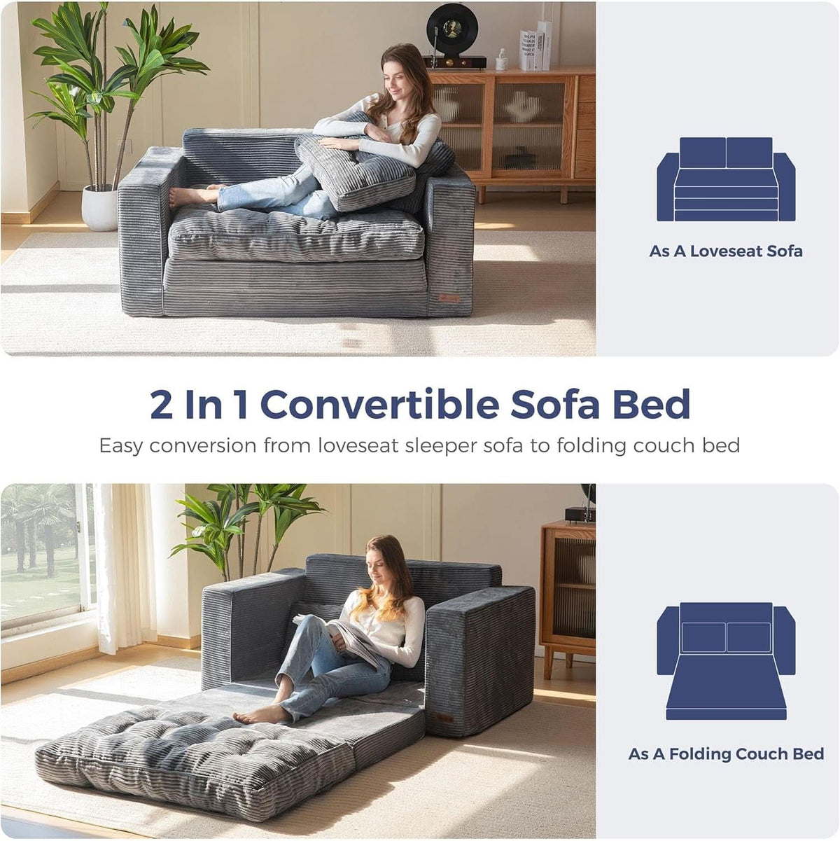 Convertible Sofa Bed With Pillows For Living Room