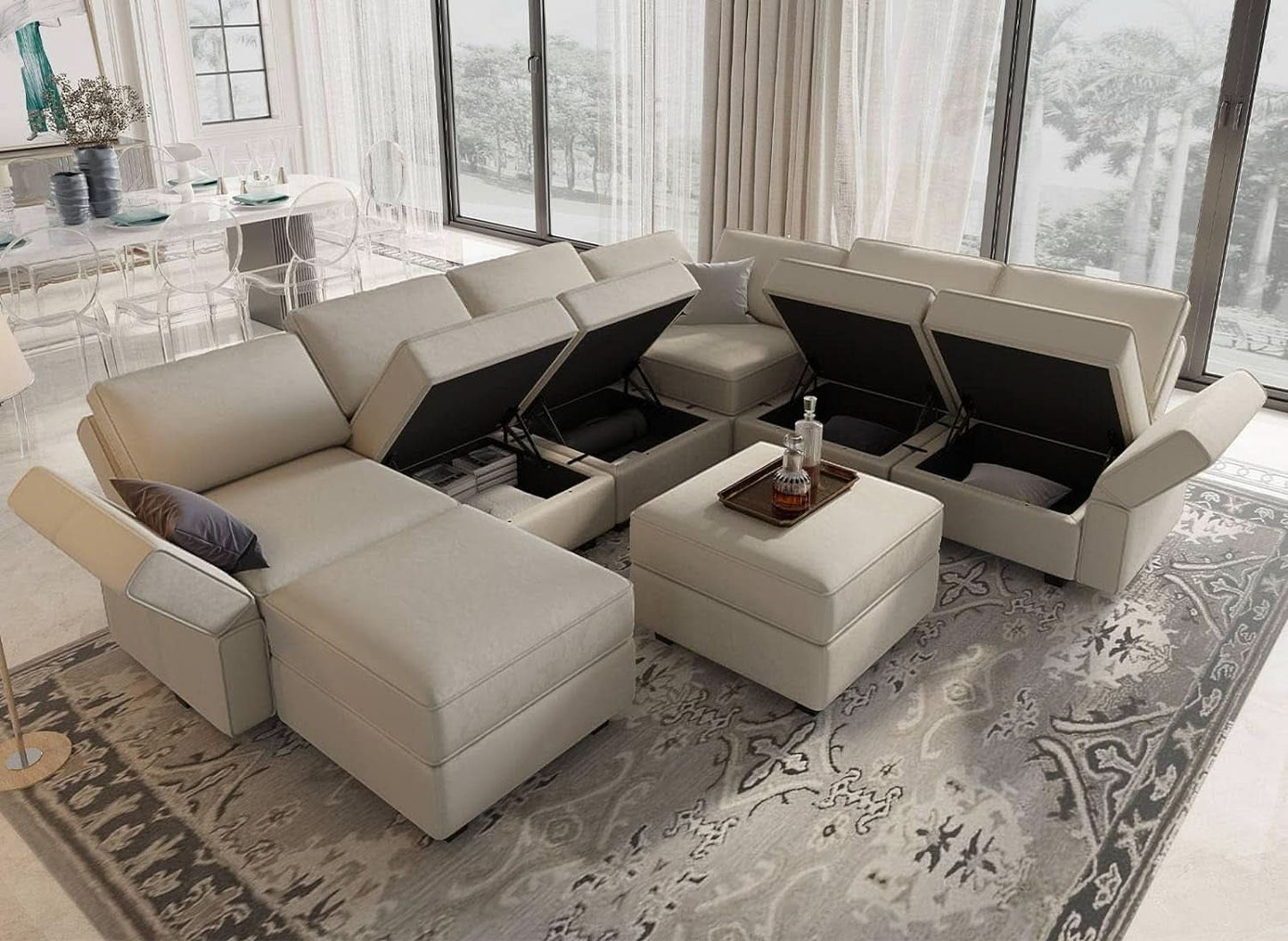 Modular U Shaped Sectional Sofa Grey Velvet With Storage