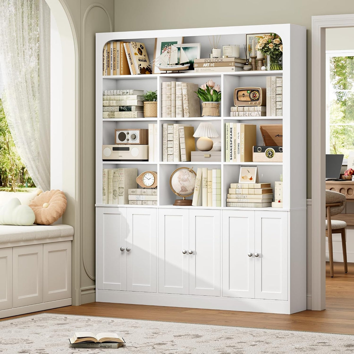 White Six Tier Freestanding Contemporary Storage Bookcase