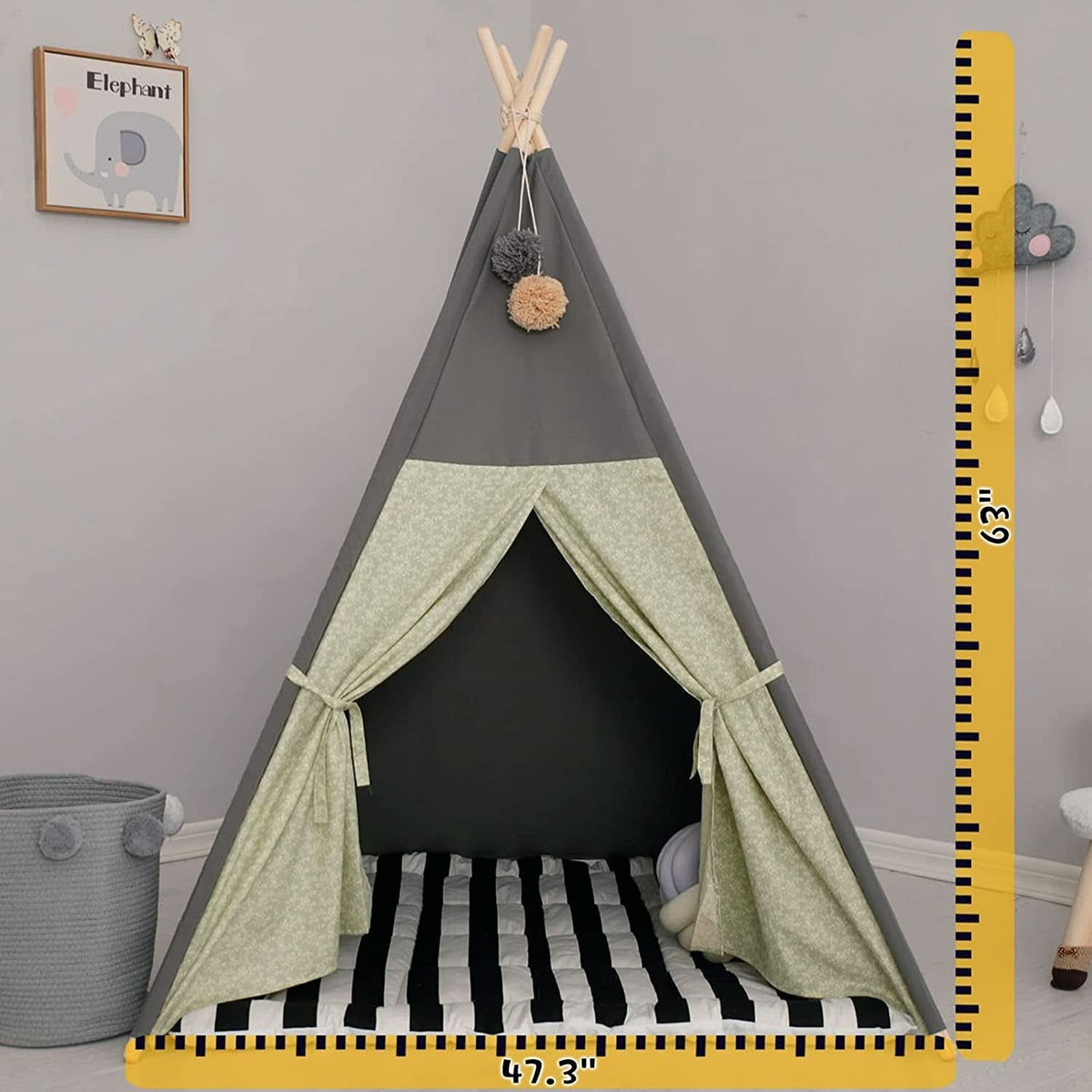 Charcoal Grey Teepee Playhouse With Cushioned Mattress
