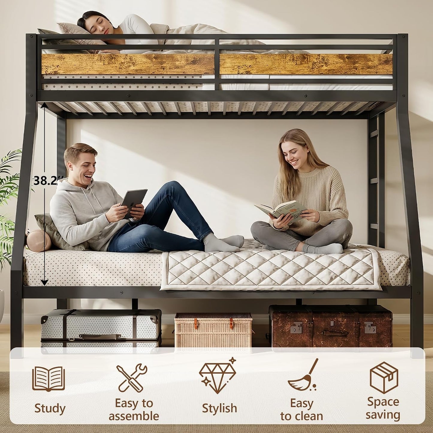 Twin Over Full Bunk Bed With Industrial Guardrail System