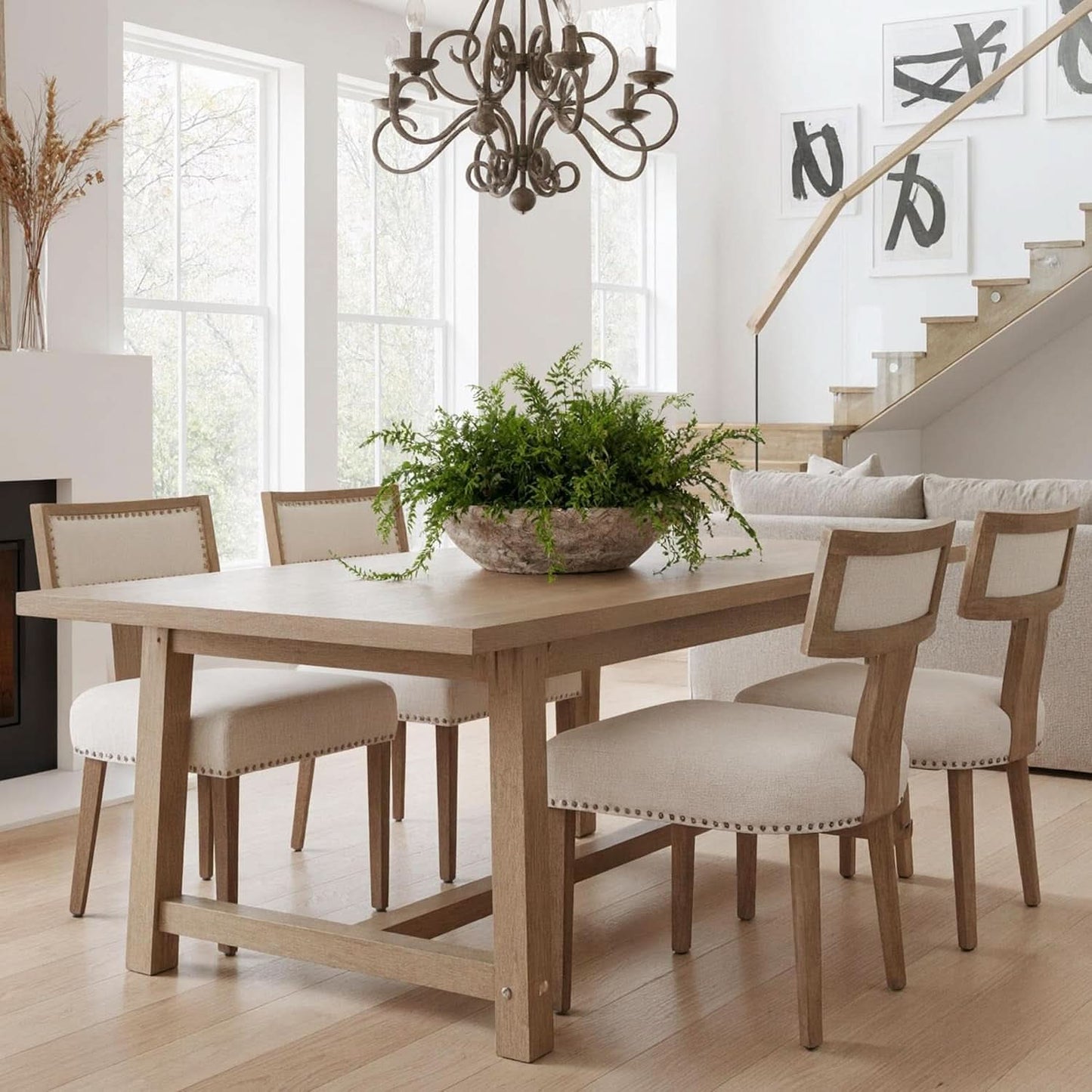 Beige Upholstered Mid Century Dining Chairs Collection
