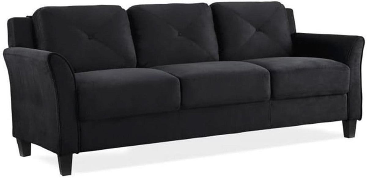2 Piece Living Room Sofa And Loveseat Set In Black Microfiber Upholstery With 67.3 Inch Total Seat Width-2