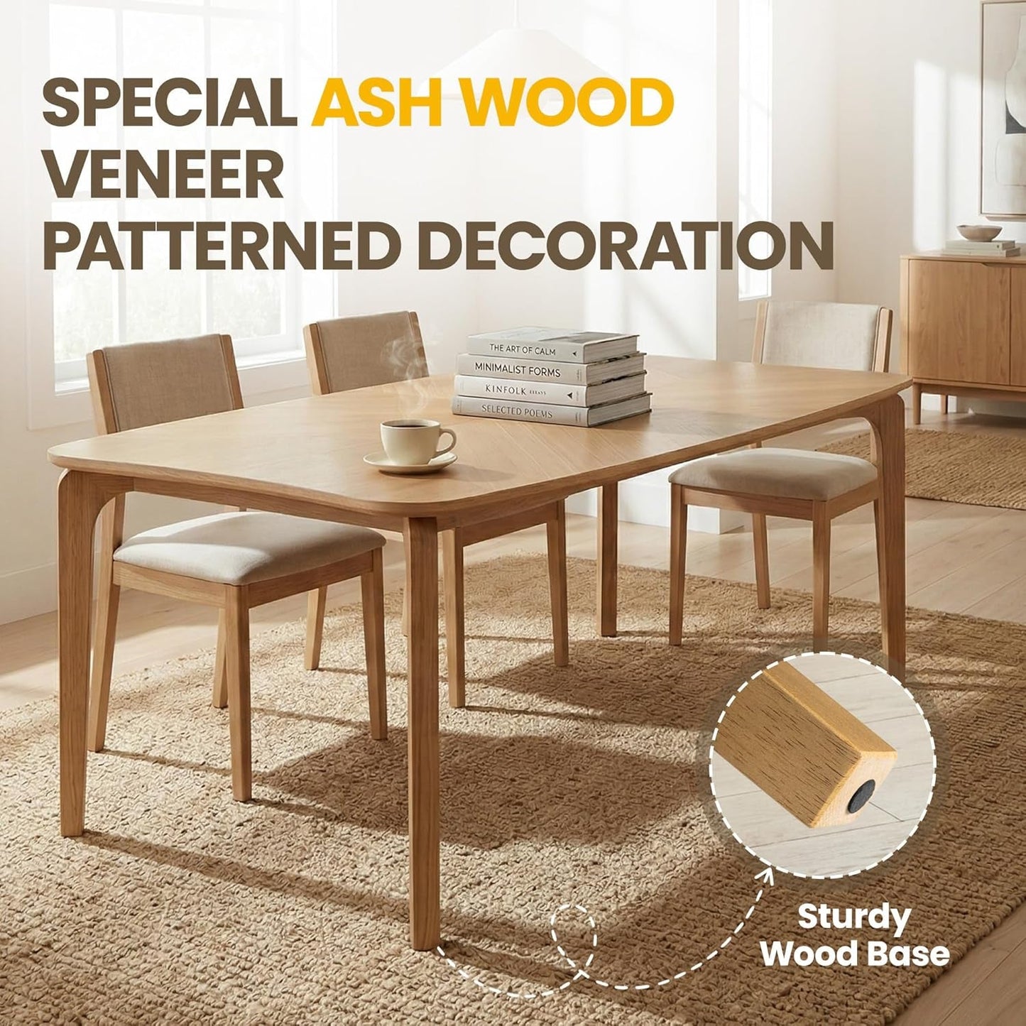 63 Inch Oak Finish Solid Wood Dining Table Contemporary