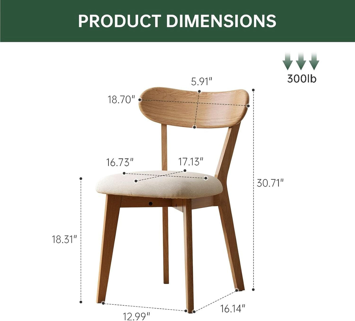 Solid Wood Oak Dining Chairs Beige Cushions