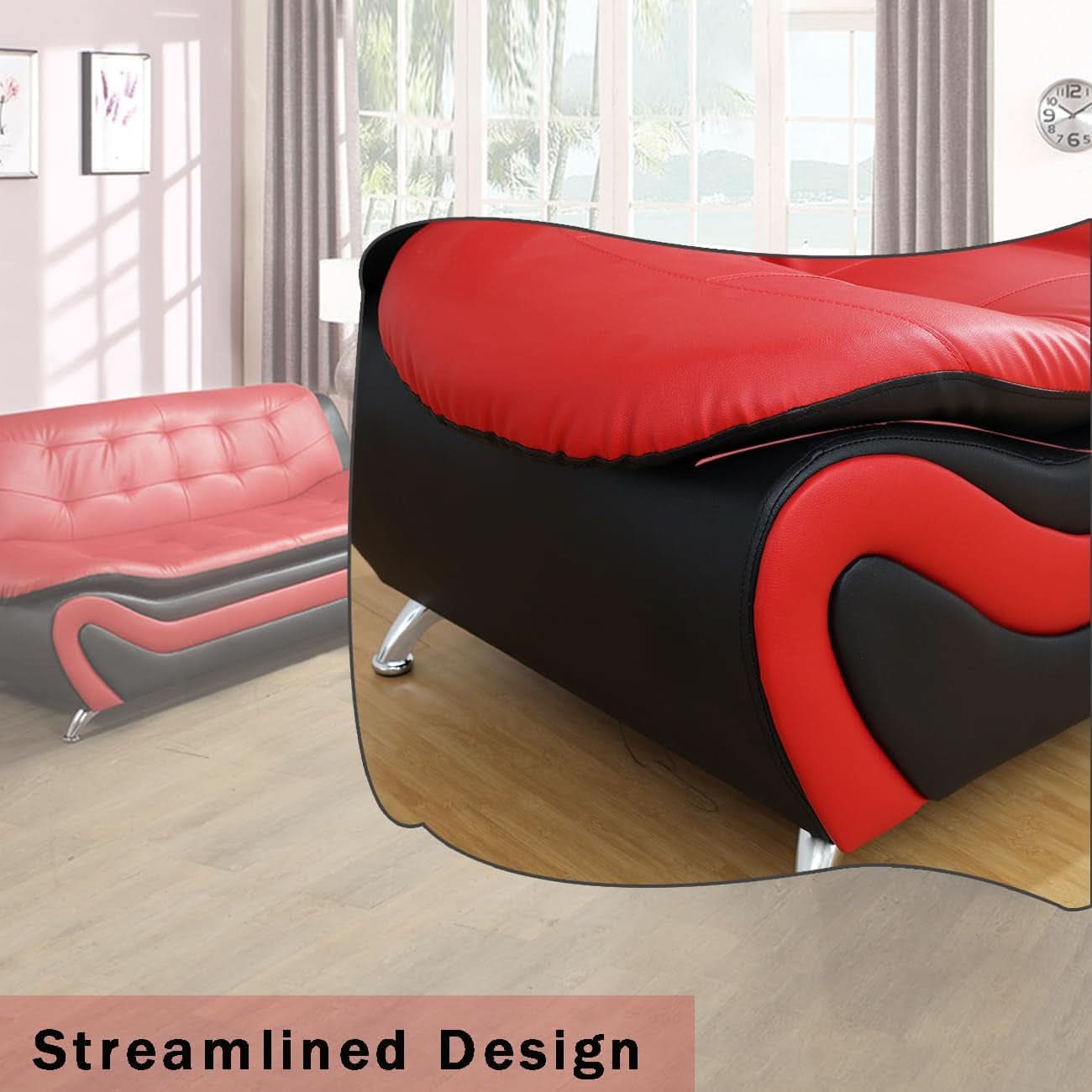 Two Tone Black And Red Leather Sofa Set For Living Room