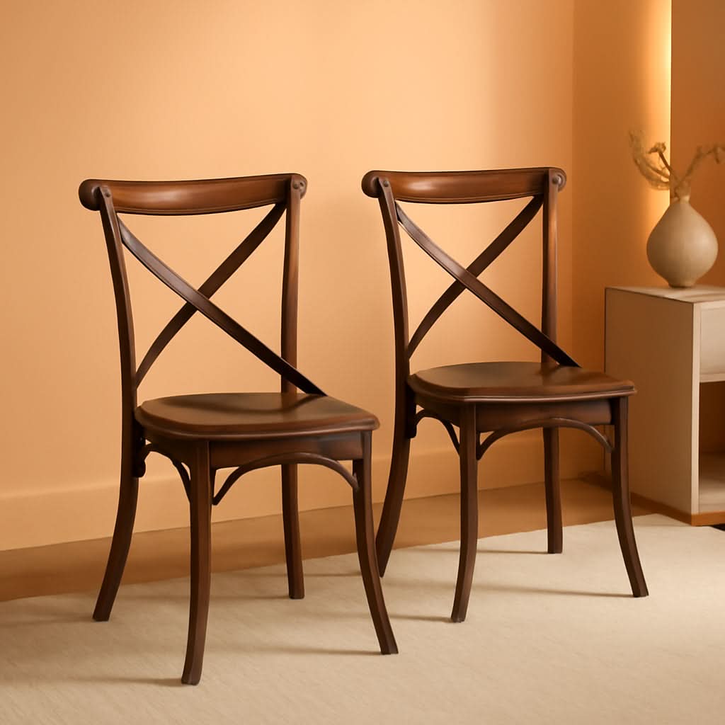 High Quality XBack Dining Chairs Two Dark Oak Finish