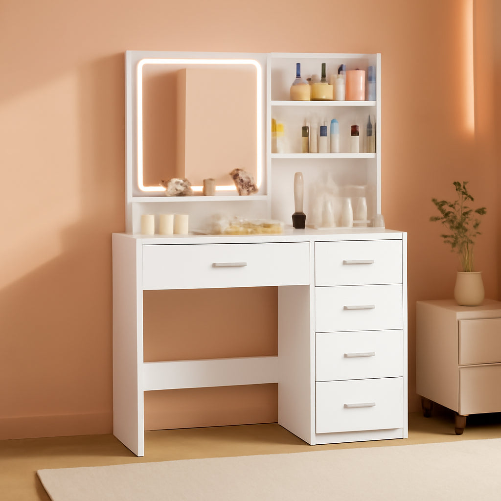 Makeup Vanity Desk With Illuminated Mirror Storage