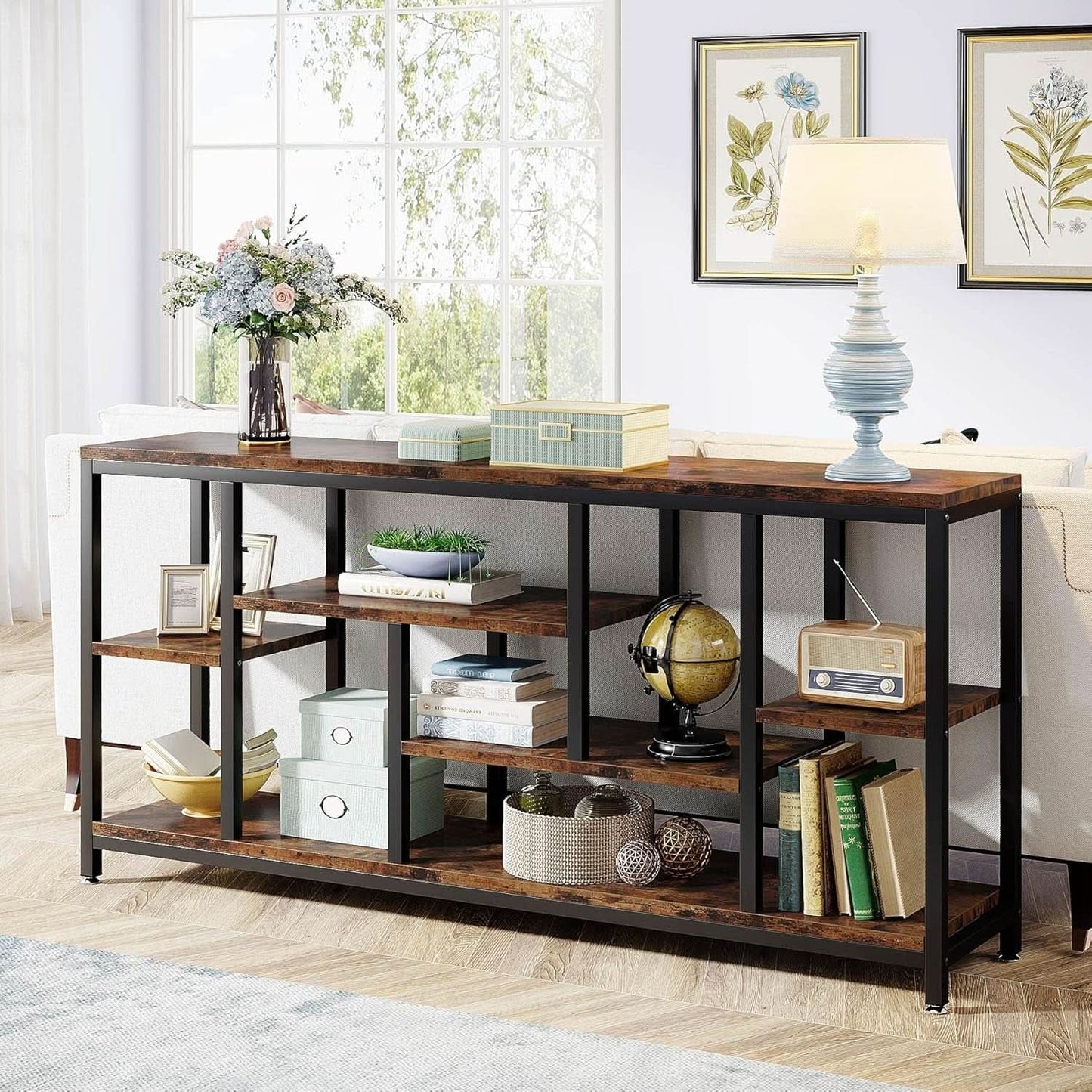 Brown Console Sofa Table 70.9Inch Industrial Finish