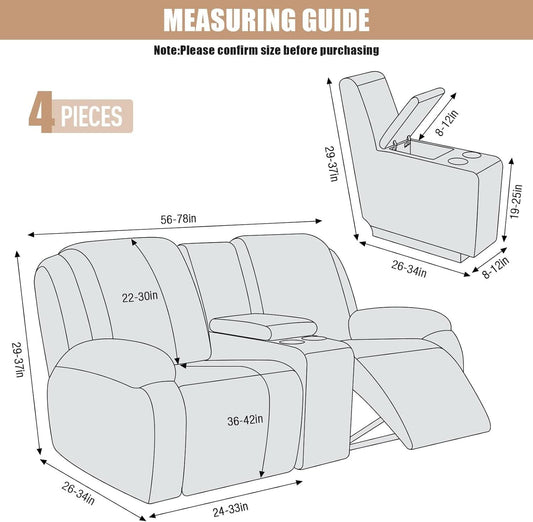 Dark Gray Recliner Loveseat Slipcover Center Console