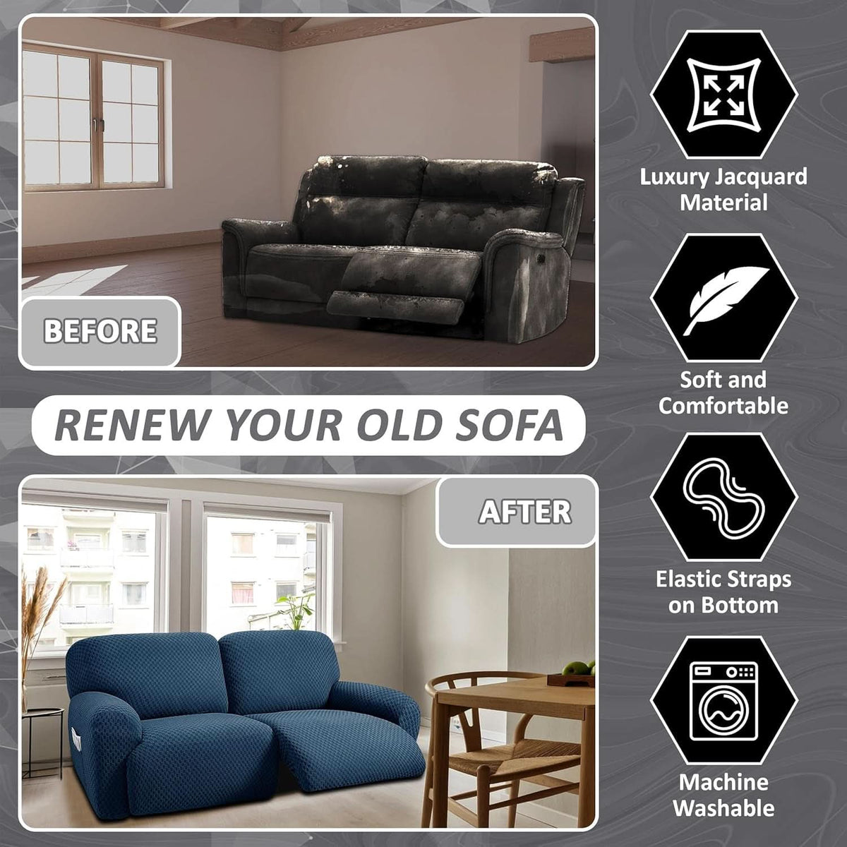 Extra Wide Reclining Loveseat Slipcover Navy Jacquared