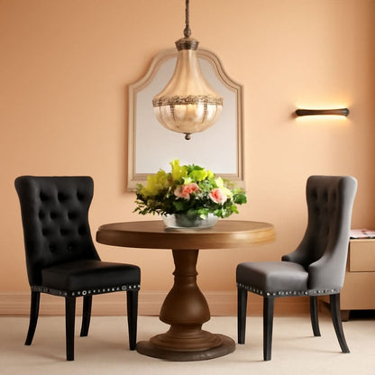 Leather Dining Chairs Set of 2 Black Nailhead Trim