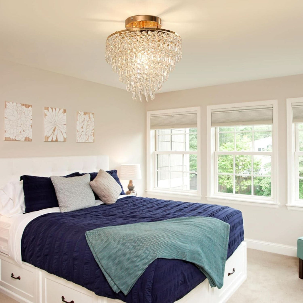 Gold Crystal Flush Mount Chandelier 30cm Ceiling Light