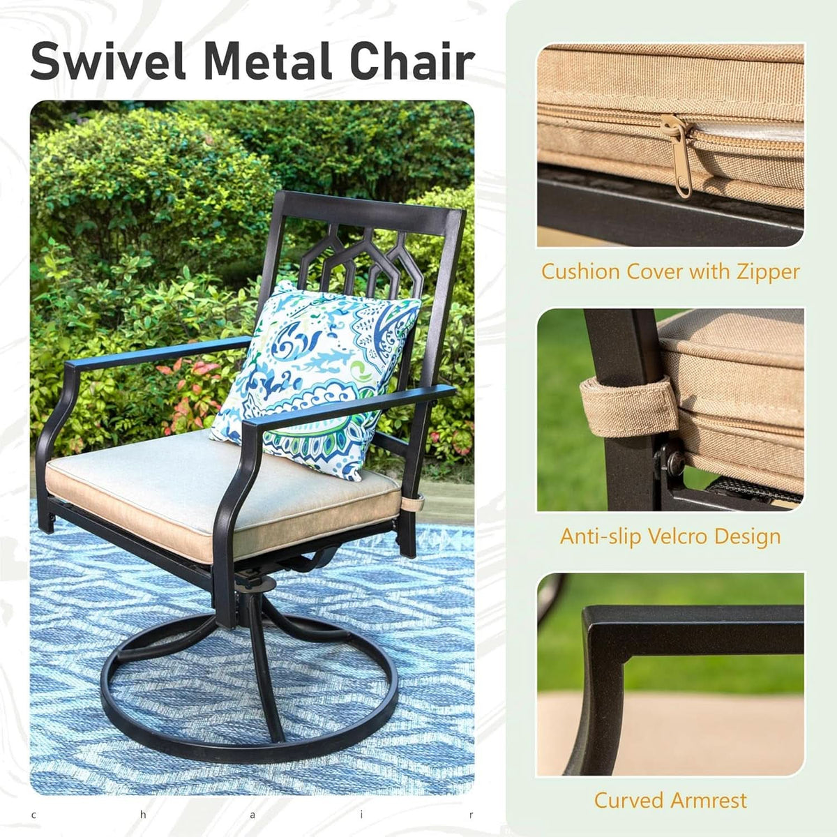 Patio Dining Set 5 Pieces With 37 Inch Table And Cushioned Swivel Chairs